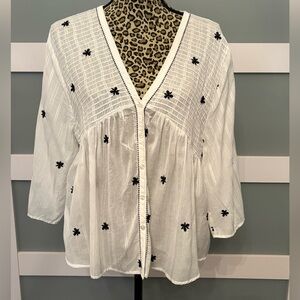 Mango Ivory Blouse with Black Floral Detail